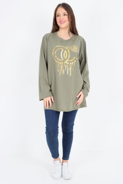 Golden Stud Drip Print Tunic Top