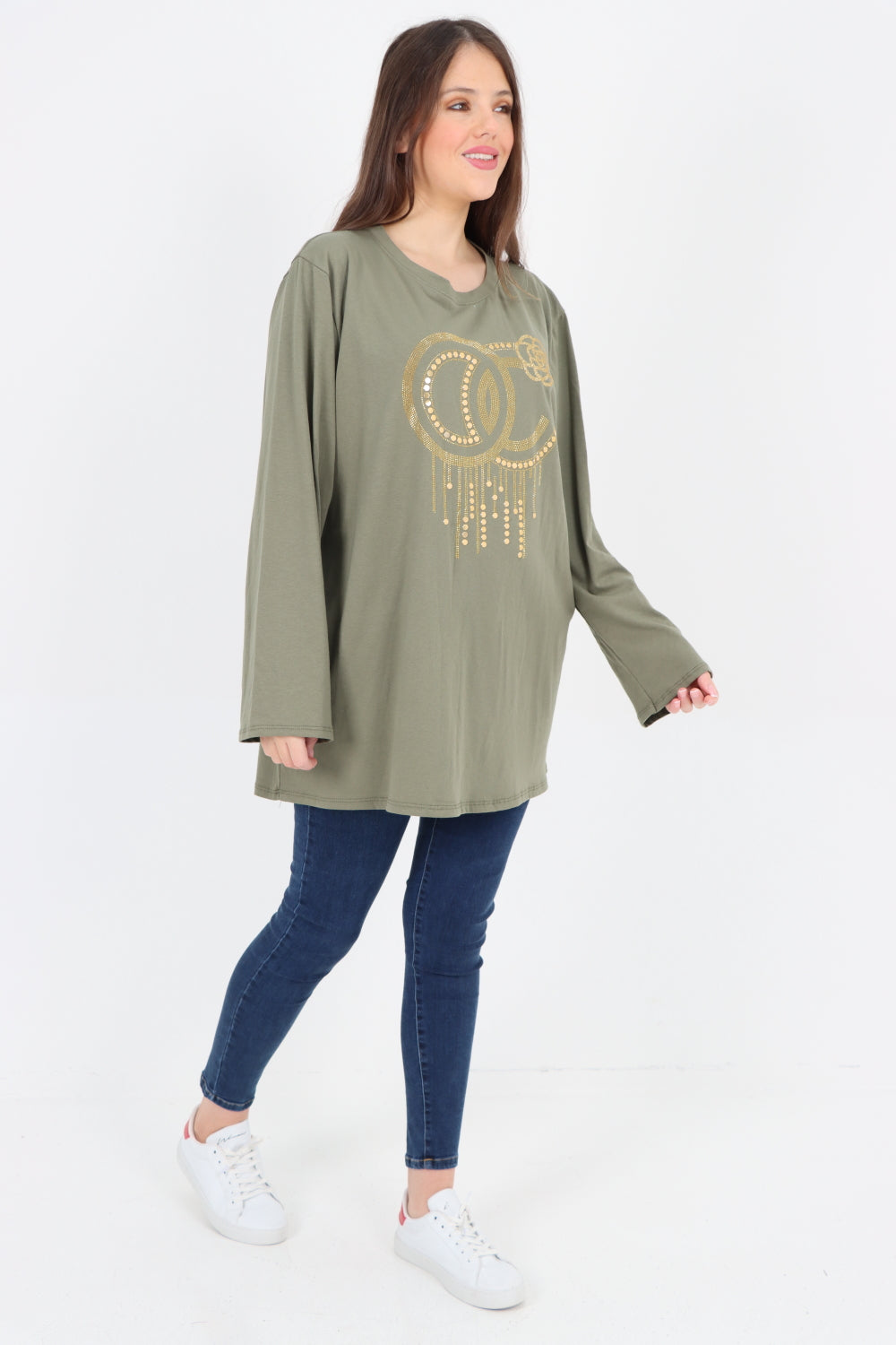 Golden Stud Drip Print Tunic Top