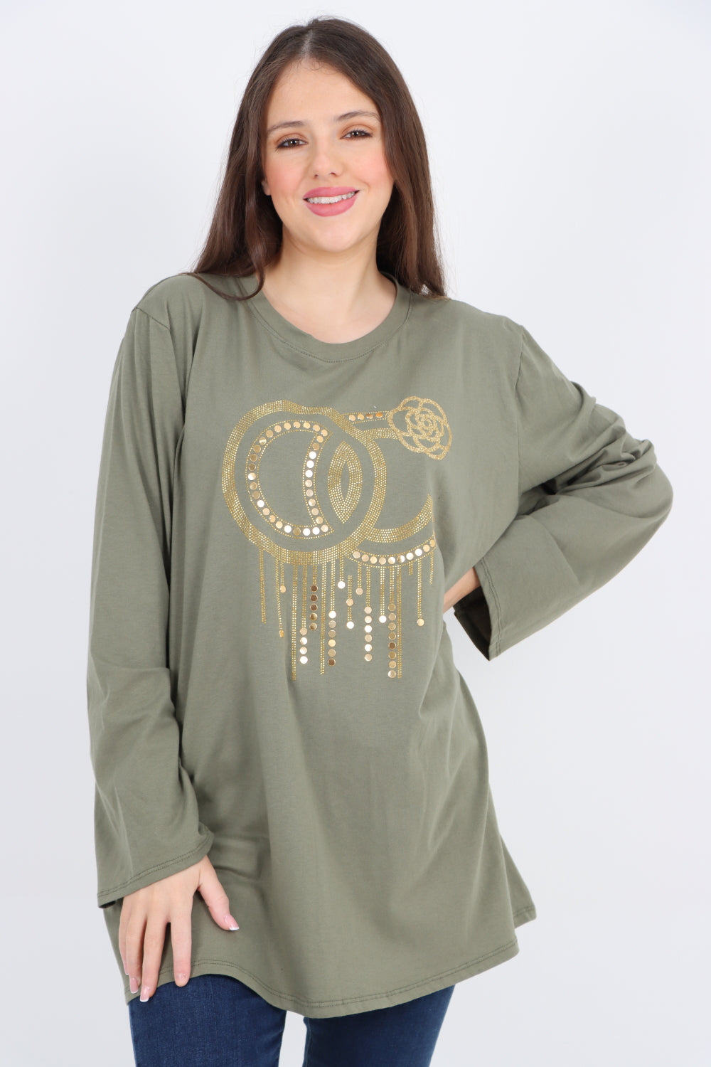 Golden Stud Drip Print Tunic Top