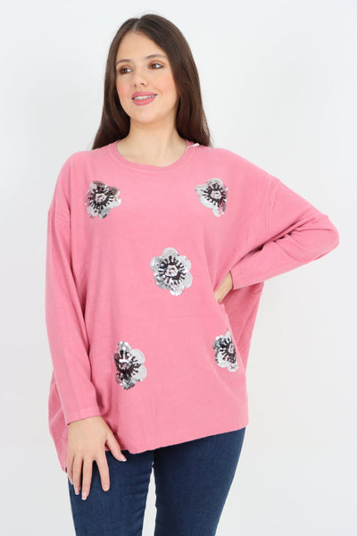 Silver Sparkle Floral Print Jumper Top