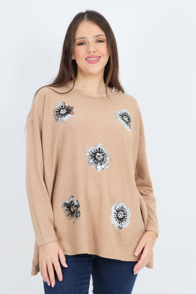 Silver Sparkle Floral Print Jumper Top