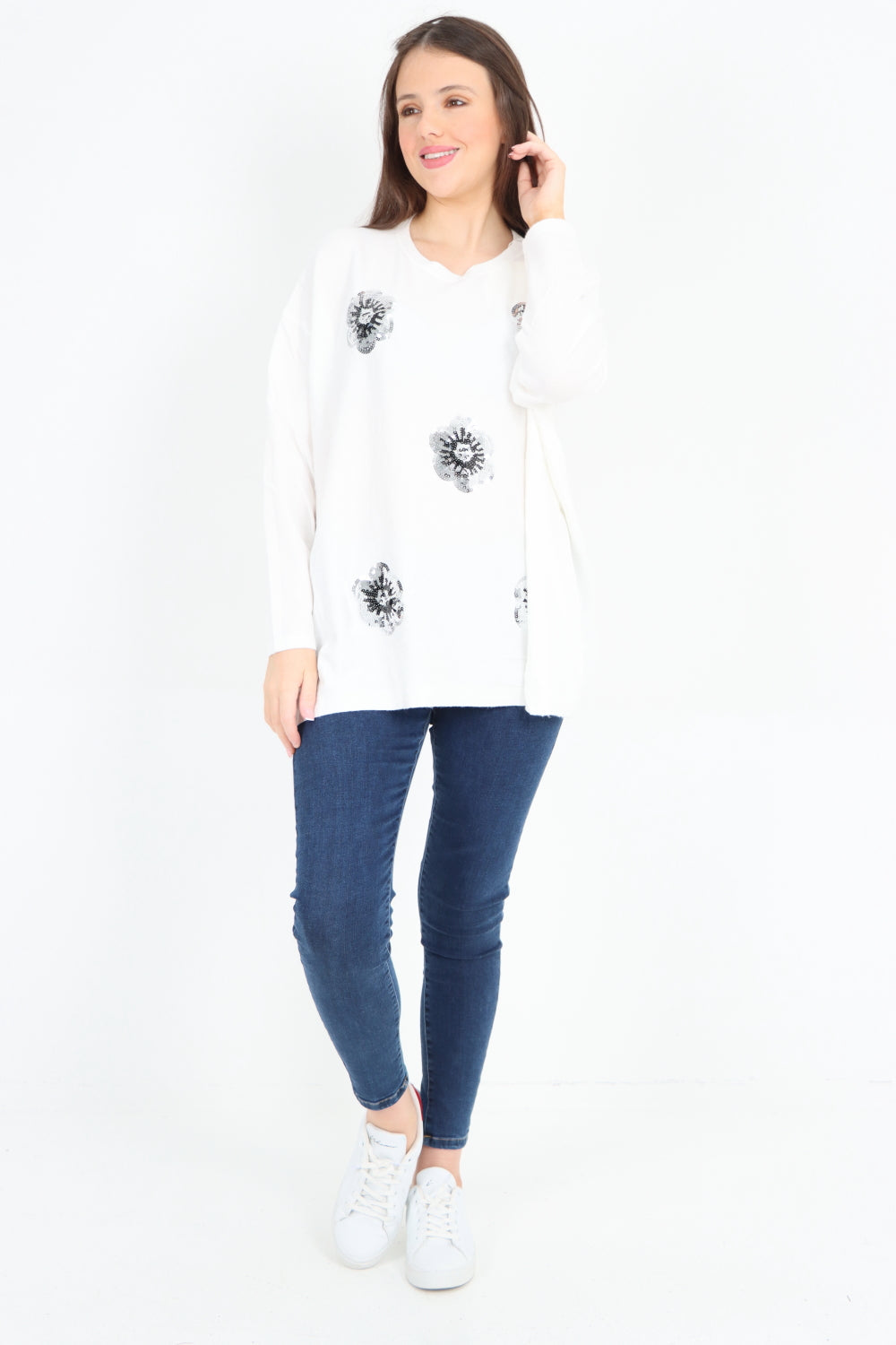 Silver Sparkle Floral Print Jumper Top