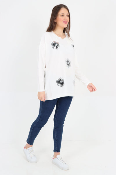 Silver Sparkle Floral Print Jumper Top