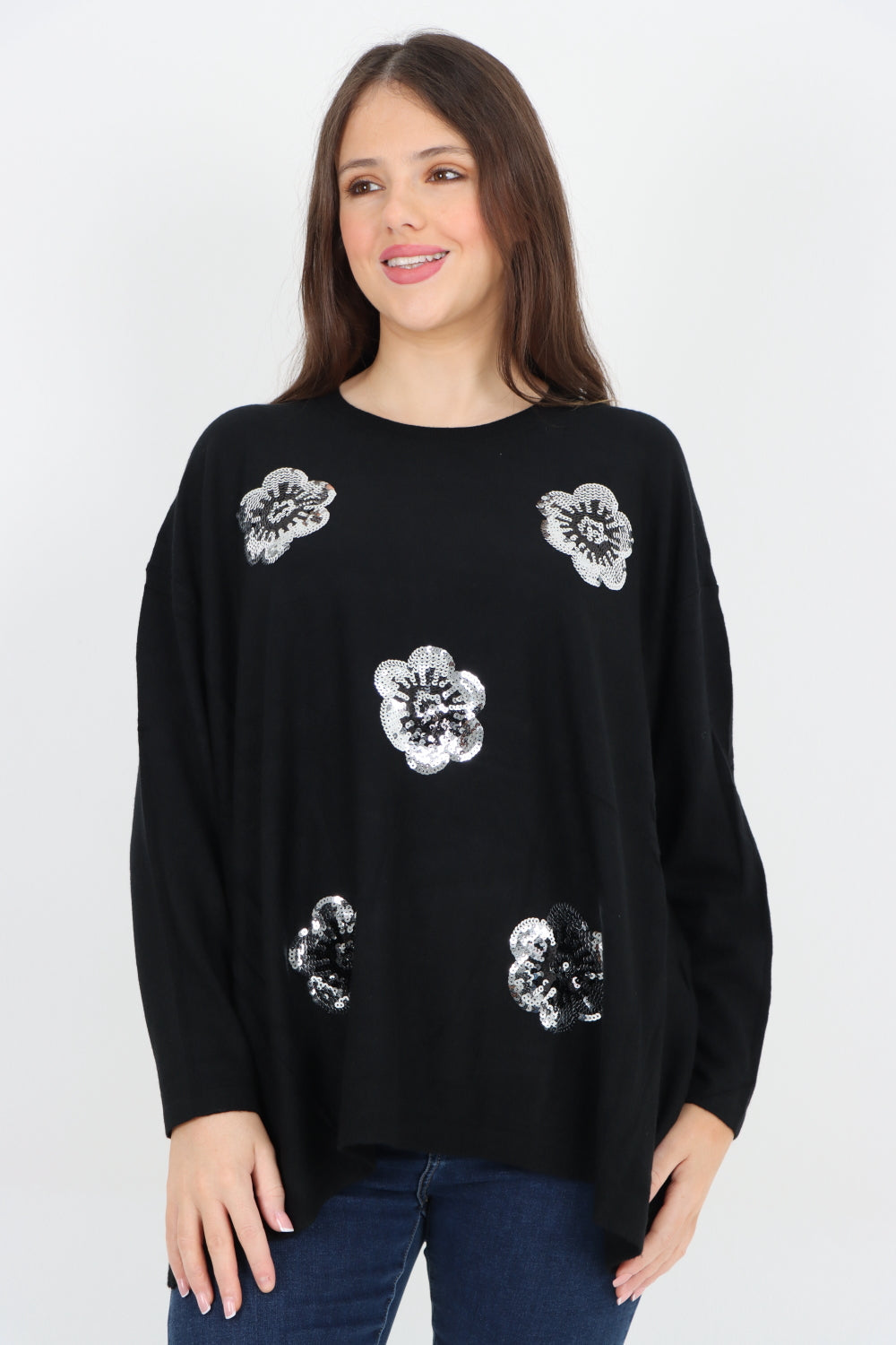 Silver Sparkle Floral Print Jumper Top