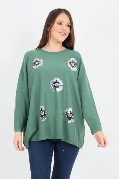 Silver Sparkle Floral Print Jumper Top