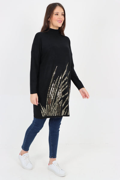 Embellished Sequin Print Cowl Neck Jumper Top