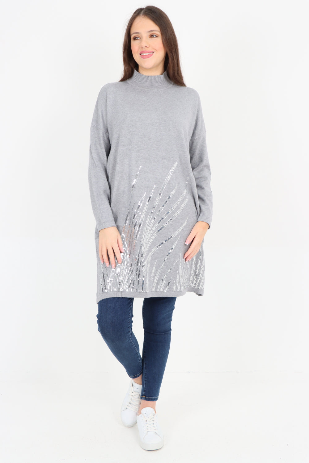 Embellished Sequin Print Cowl Neck Jumper Top