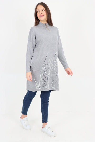 Embellished Sequin Print Cowl Neck Jumper Top