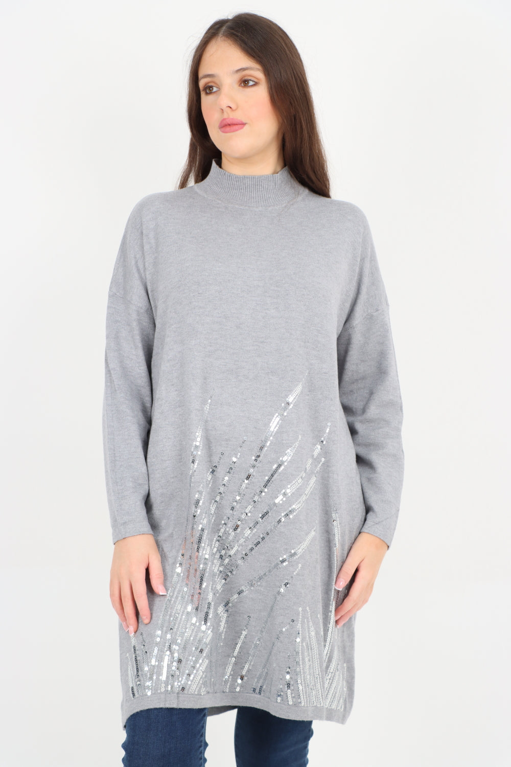 Embellished Sequin Print Cowl Neck Jumper Top