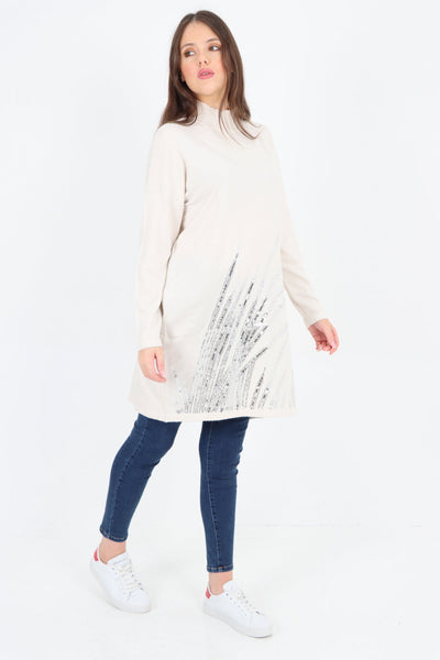 Embellished Sequin Print Cowl Neck Jumper Top