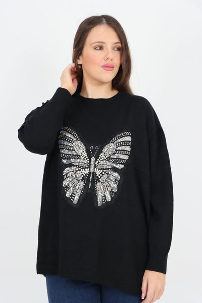 Butterfly Print Soft Knit Jumper Top