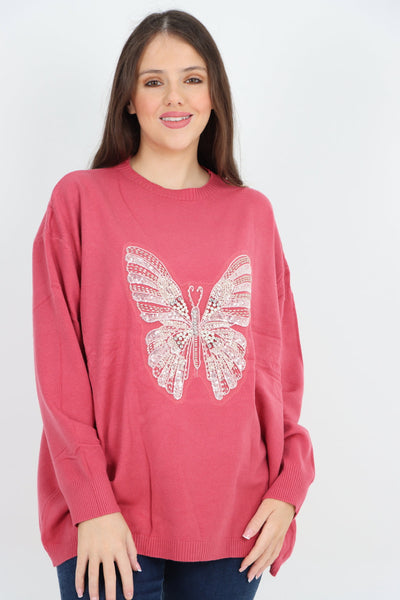 Butterfly Print Soft Knit Jumper Top