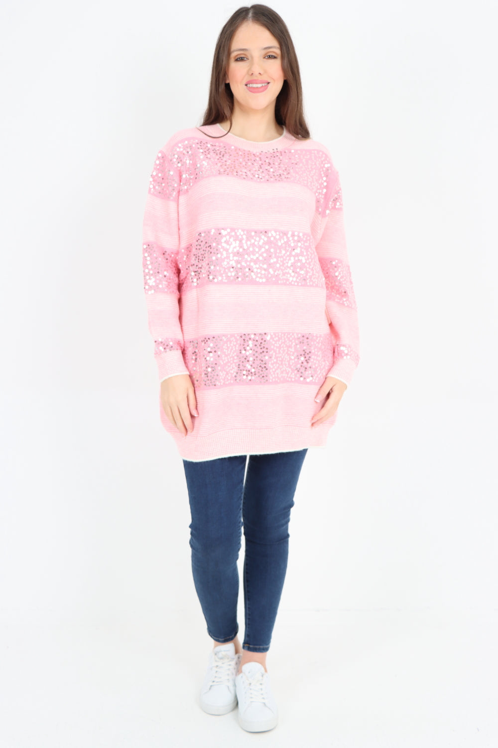 Sequin Stripe Knitted Long Sleeve Jumper Top