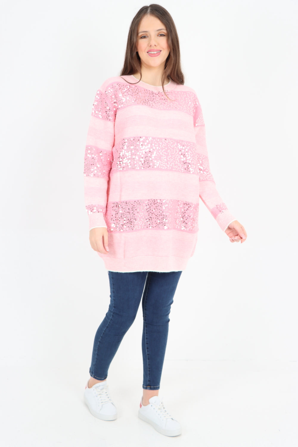 Sequin Stripe Knitted Long Sleeve Jumper Top