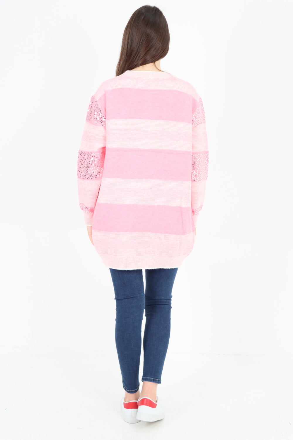 Sequin Stripe Knitted Long Sleeve Jumper Top