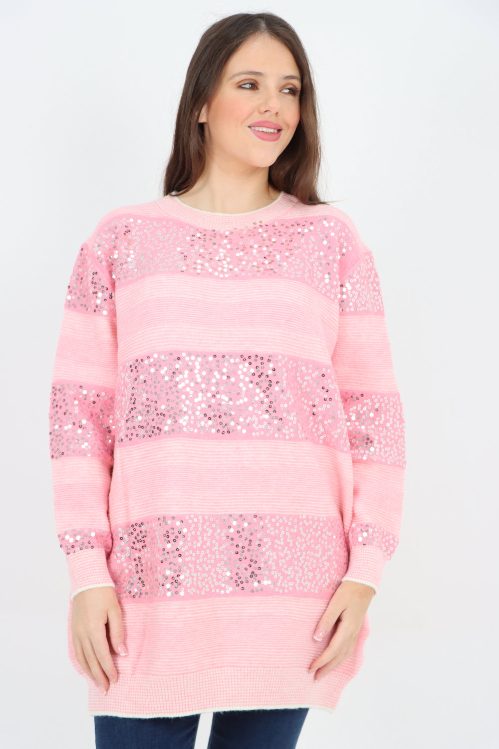 Sequin Stripe Knitted Long Sleeve Jumper Top