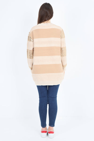 Sequin Stripe Knitted Long Sleeve Jumper Top