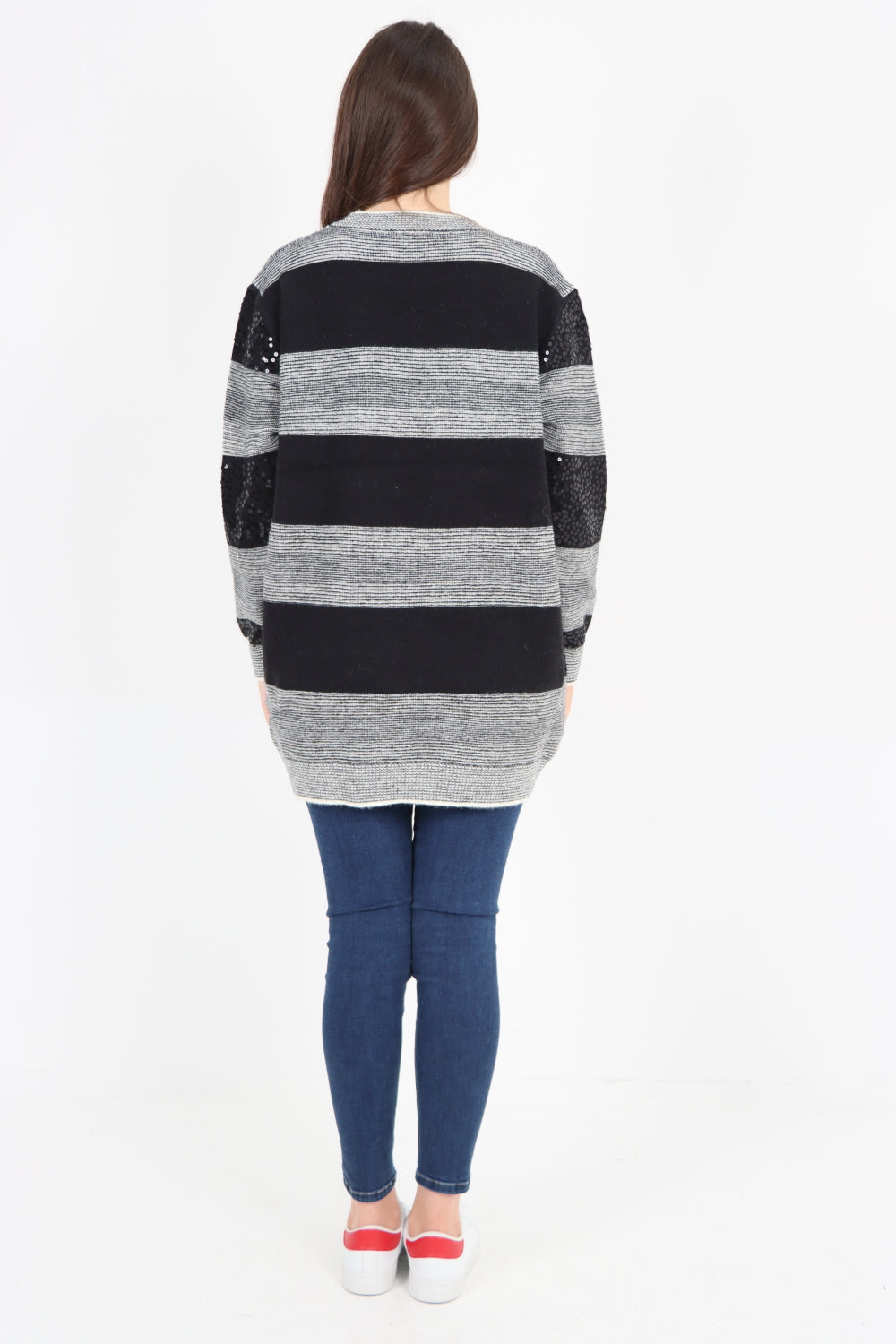 Sequin Stripe Knitted Long Sleeve Jumper Top