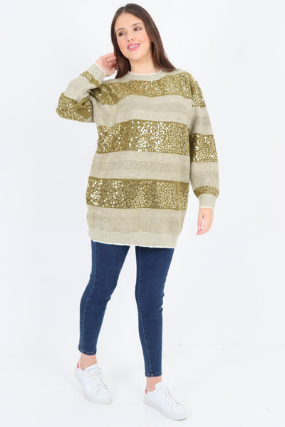 Sequin Stripe Knitted Long Sleeve Jumper Top