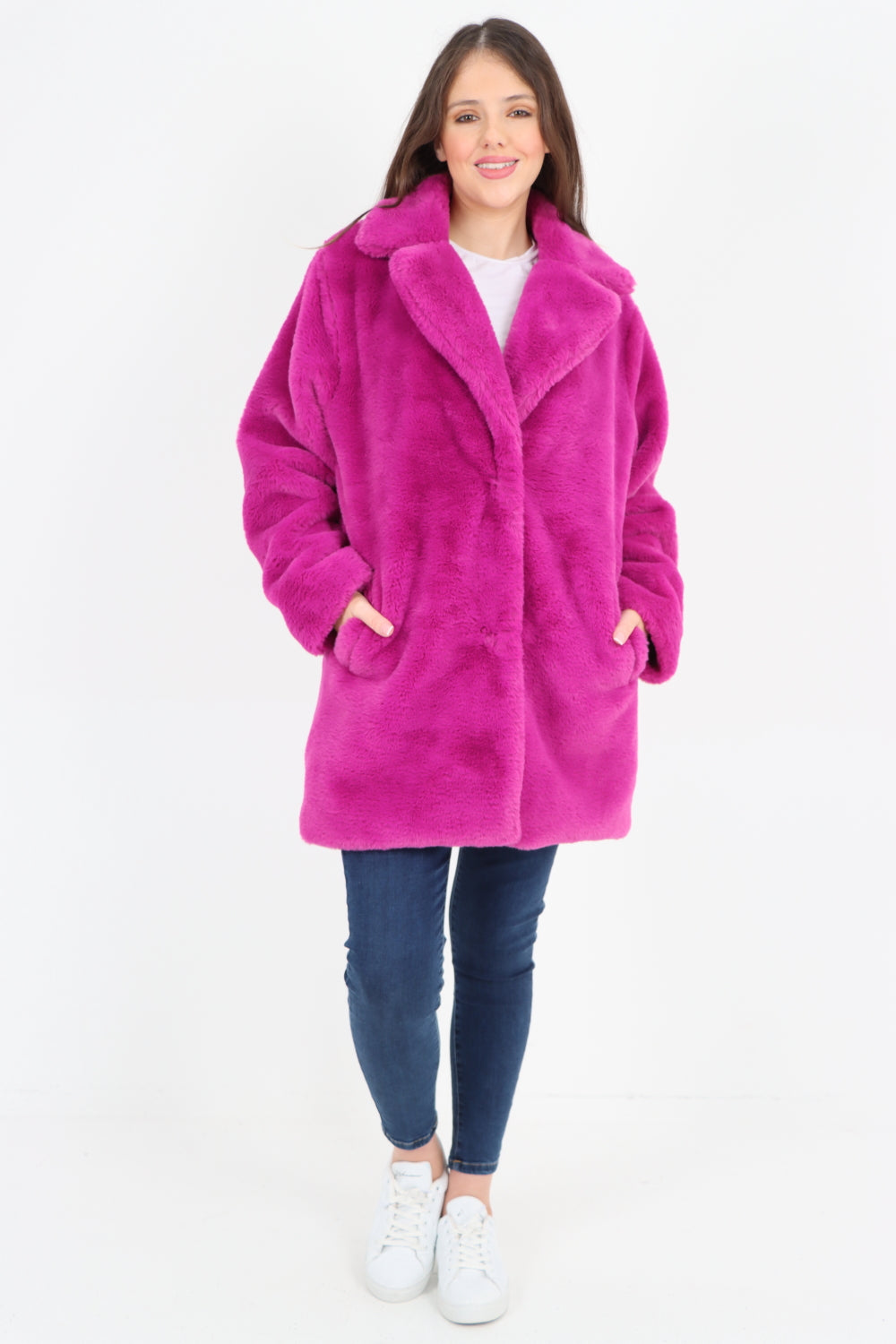 Mid Length Faux Fur Long Sleeve Teddy Coat