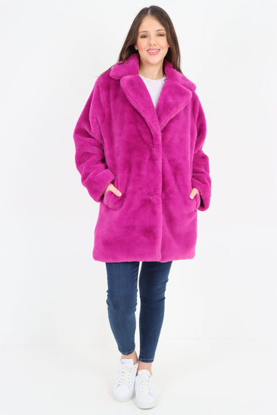 Mid Length Faux Fur Long Sleeve Teddy Coat