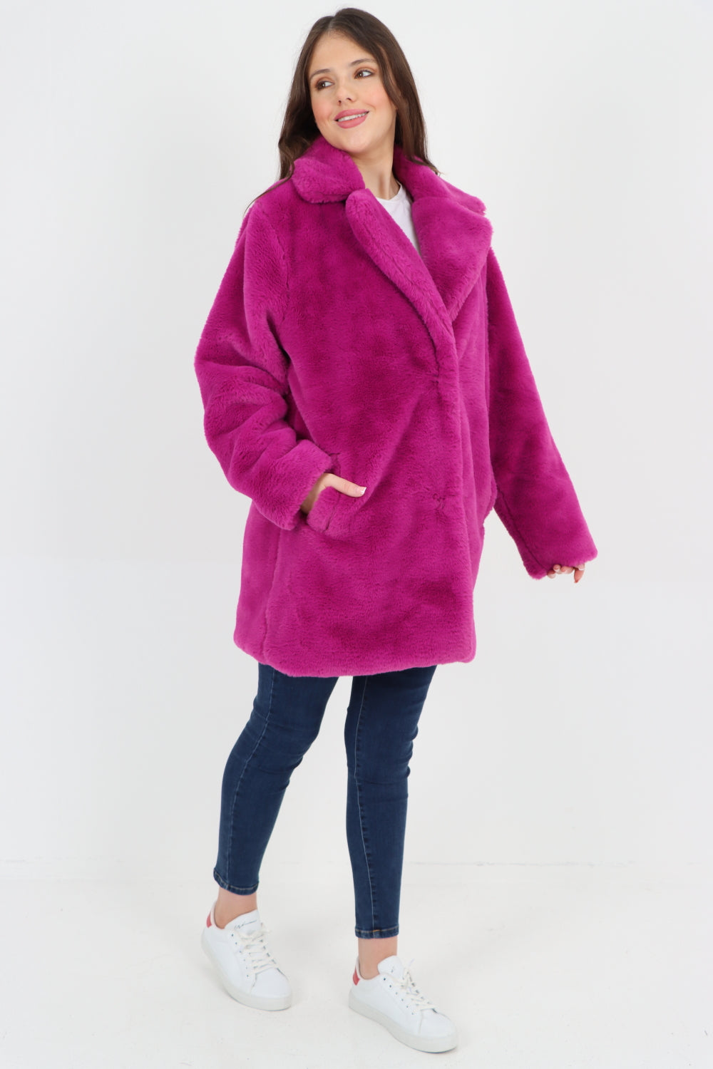 Mid Length Faux Fur Long Sleeve Teddy Coat