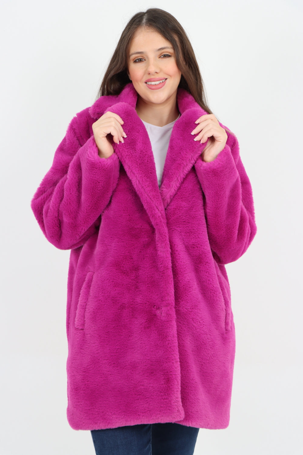 Mid Length Faux Fur Long Sleeve Teddy Coat