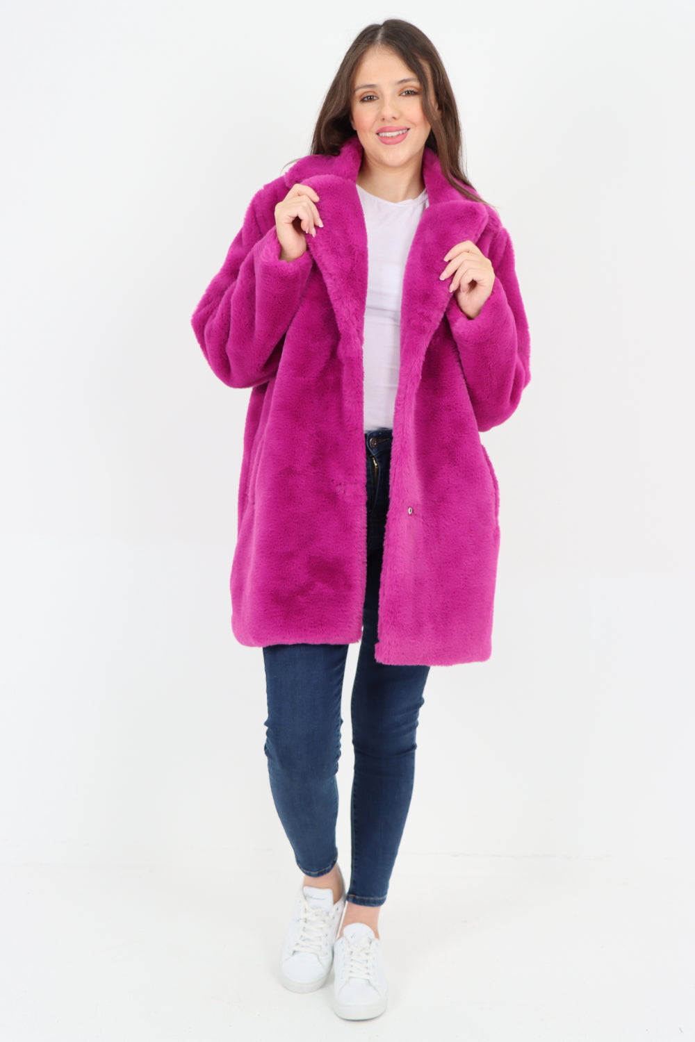 Mid Length Faux Fur Long Sleeve Teddy Coat