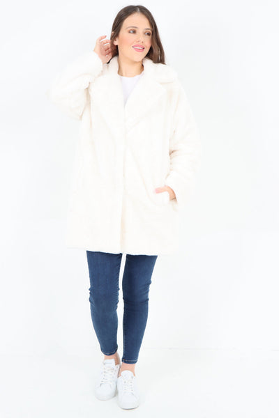 Mid Length Faux Fur Long Sleeve Teddy Coat