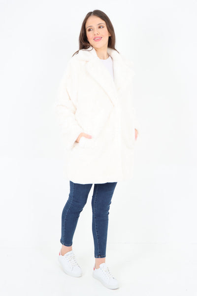 Mid Length Faux Fur Long Sleeve Teddy Coat