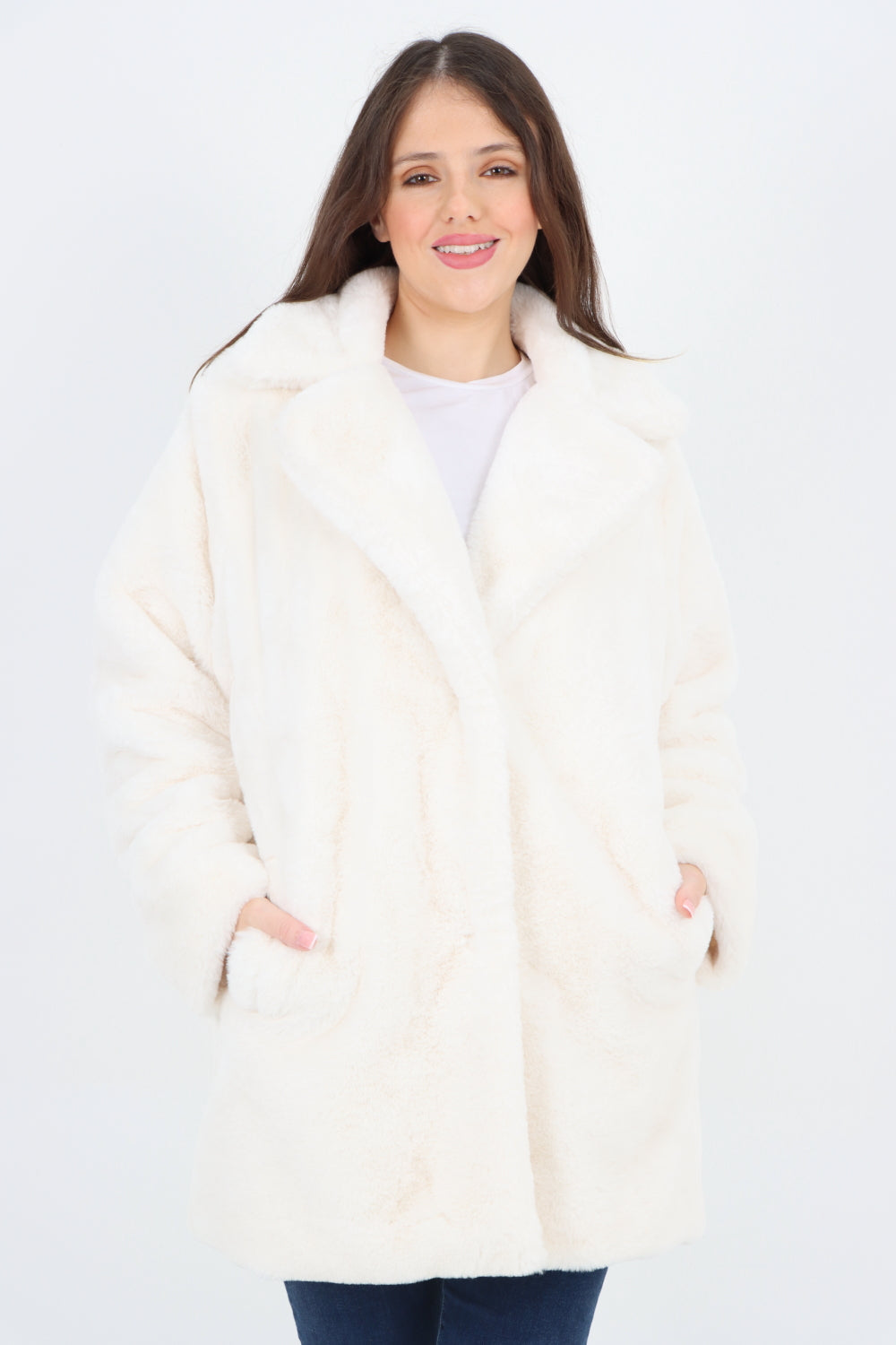 Mid Length Faux Fur Long Sleeve Teddy Coat