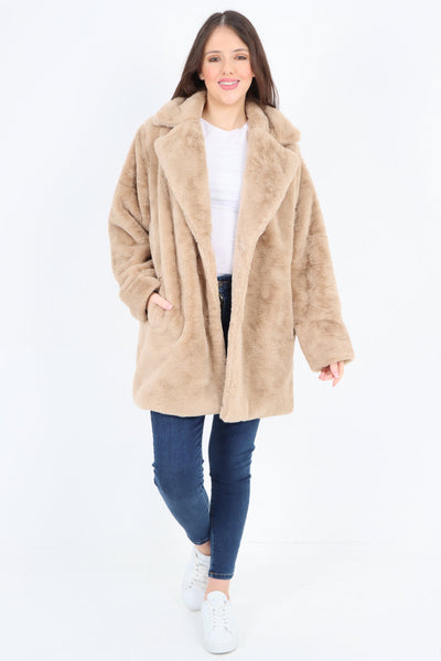 Mid Length Faux Fur Long Sleeve Teddy Coat