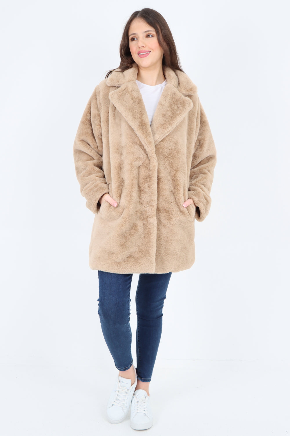 Mid Length Faux Fur Long Sleeve Teddy Coat