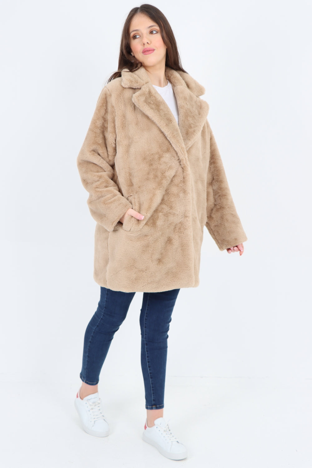 Mid Length Faux Fur Long Sleeve Teddy Coat