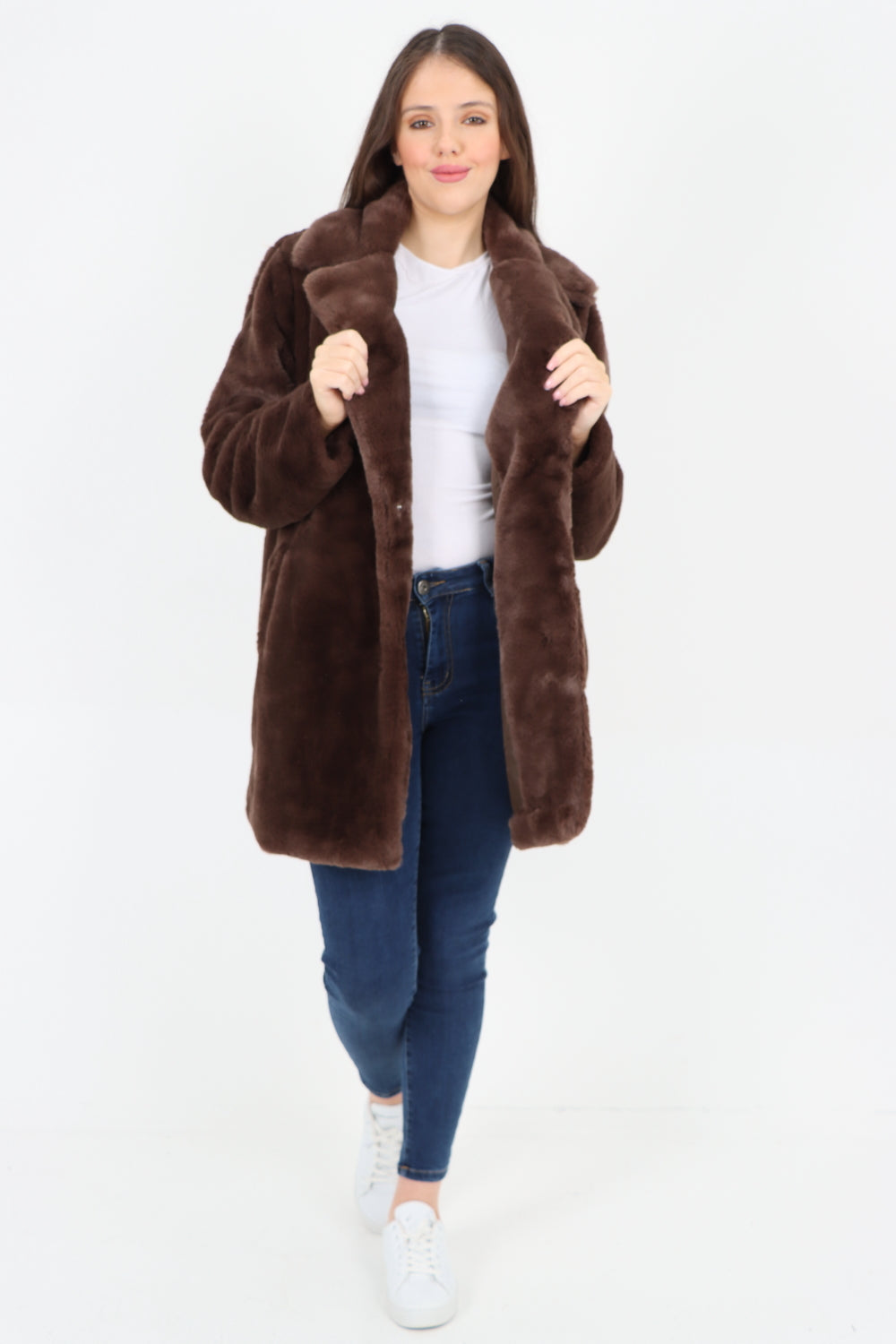 Mid Length Faux Fur Long Sleeve Teddy Coat