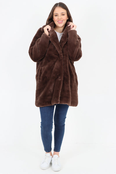 Mid Length Faux Fur Long Sleeve Teddy Coat