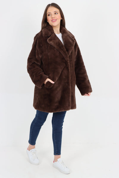 Mid Length Faux Fur Long Sleeve Teddy Coat