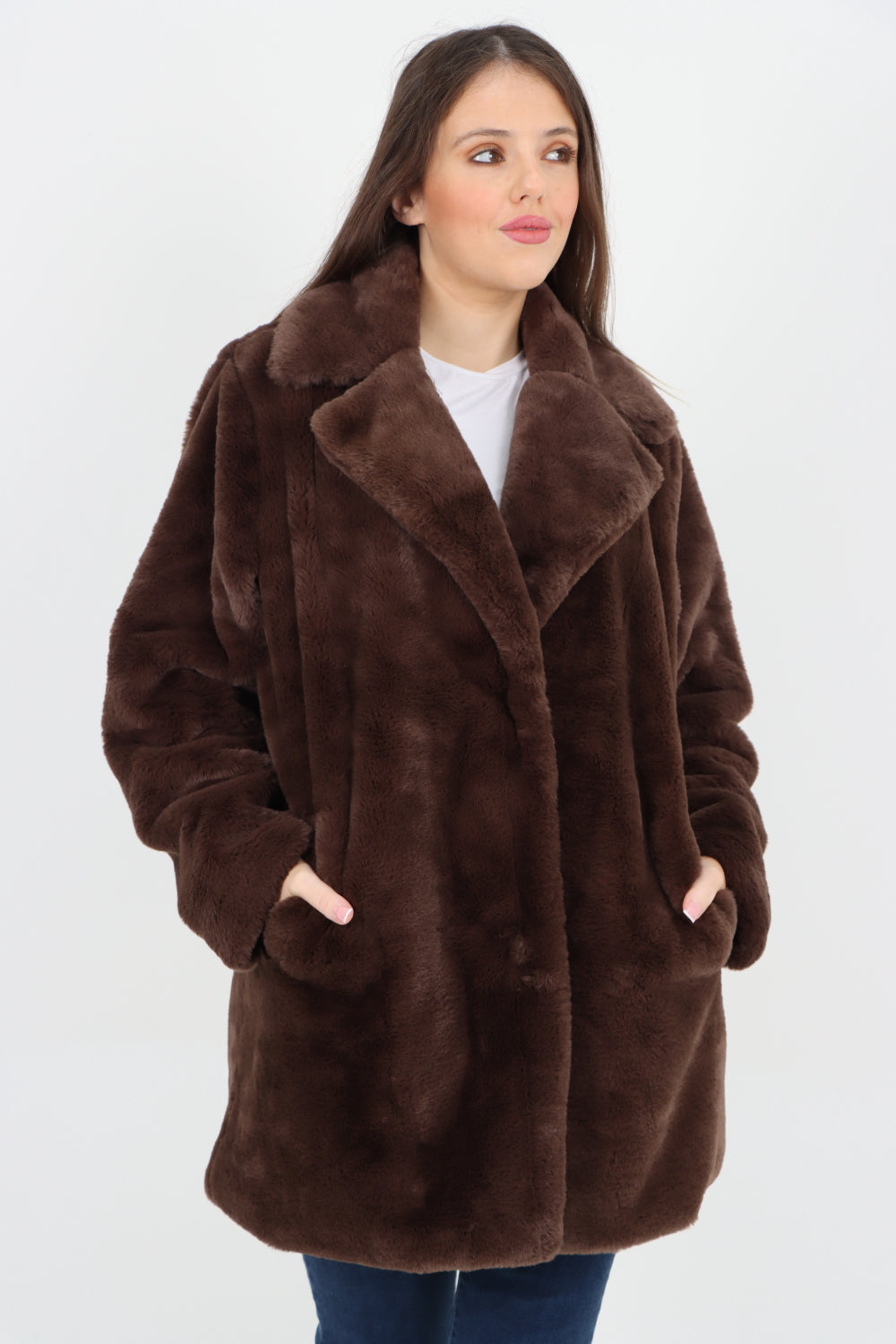 Mid Length Faux Fur Long Sleeve Teddy Coat