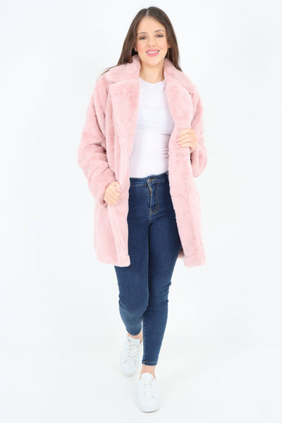 Mid Length Faux Fur Long Sleeve Teddy Coat