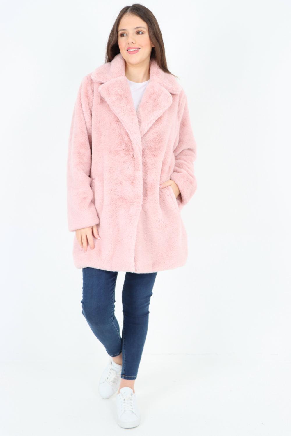 Mid Length Faux Fur Long Sleeve Teddy Coat