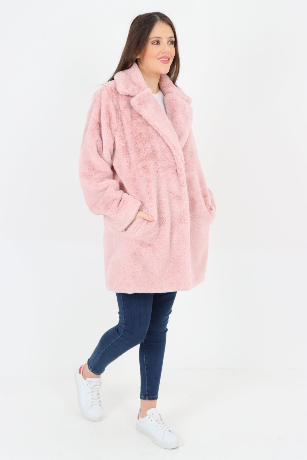 Mid Length Faux Fur Long Sleeve Teddy Coat