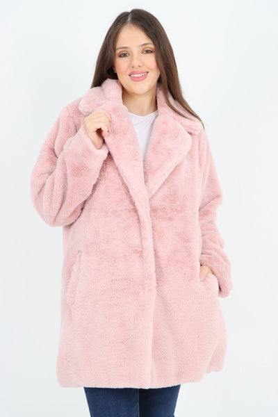 Mid Length Faux Fur Long Sleeve Teddy Coat