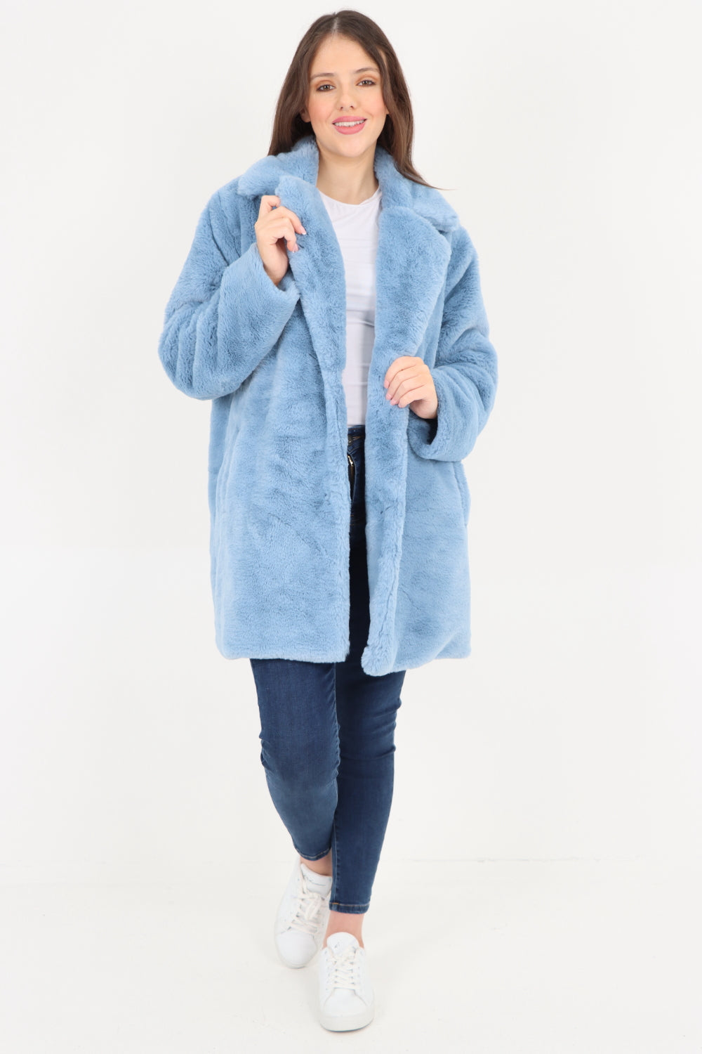 Mid Length Faux Fur Long Sleeve Teddy Coat