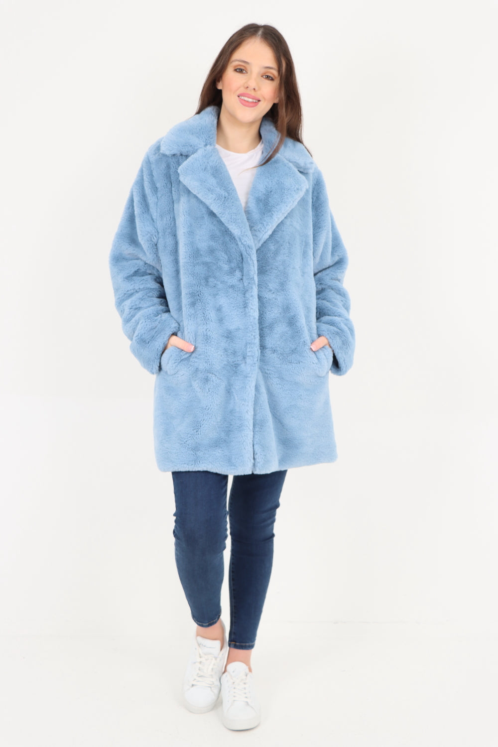 Mid Length Faux Fur Long Sleeve Teddy Coat