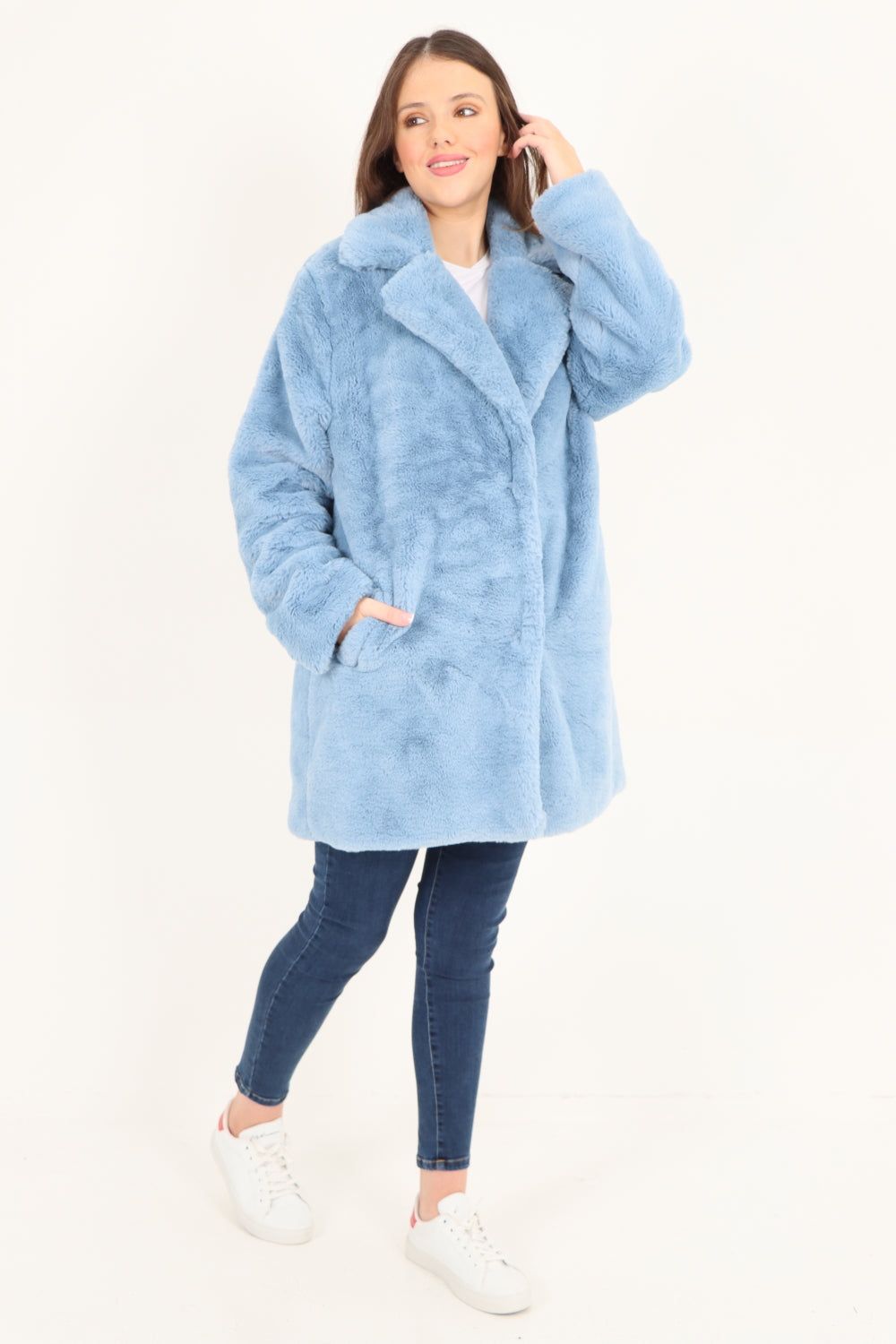 Mid Length Faux Fur Long Sleeve Teddy Coat