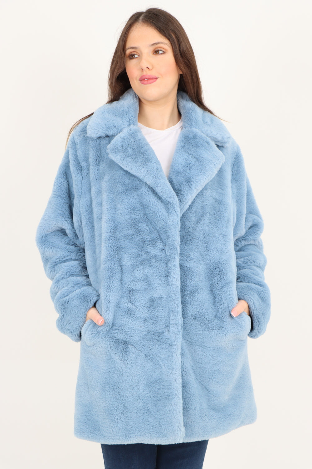 Mid Length Faux Fur Long Sleeve Teddy Coat