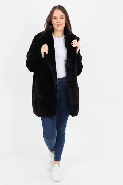 Mid Length Faux Fur Long Sleeve Teddy Coat