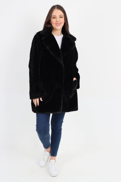 Mid Length Faux Fur Long Sleeve Teddy Coat