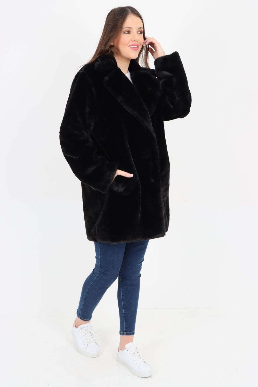 Mid Length Faux Fur Long Sleeve Teddy Coat