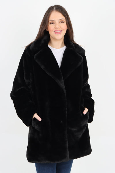 Mid Length Faux Fur Long Sleeve Teddy Coat